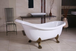 Freistehende Luxus Badewanne Jugendstil Sicilia Wei�/Altgold 1740mm - Barock Badezimmer - Retro Antik Badewanne