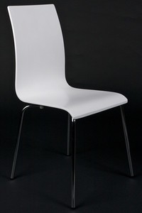 Designer Stuhl aus Holz und verchromtem Stahl Weiss, Esszimmerstuhl, moderner Wohnzimmerstuhl