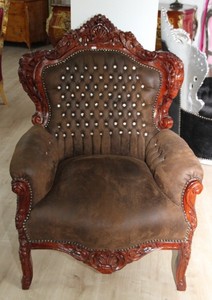 Casa Padrino Barock Sessel Braun Lederoptik/Braun mit Bling Bling Steinen