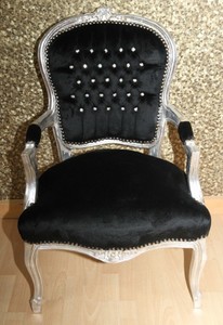 Casa Padrino Barock Salon Stuhl Schwarz / Silber mit Bling Bling Glitzersteinen
