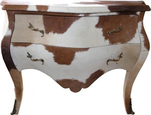 Casa Padrino Barock Kommode Kuhfell Braun/Wei� - Unikat