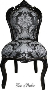 Casa Padrino Barock Esszimmer Stuhl Paisley Muster Schwarz / Schwarz - Antik Stil M�bel