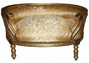 Casa Padrino Barock Hunde & Katzen Sofa Gold Muster / Gold - Hundesessel Sitz Hundebett Katzenbett Hund Katze M�bel