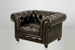 Chesterfield Luxus Echt Leder Sessel Vintage Leder von Casa Padrino Ebony - Club Sessel