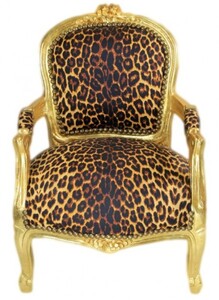 Casa Padrino Barock Kinder Stuhl Leopard/Gold - Armlehnstuhl - Antik Stil M�bel