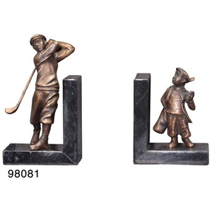 Casa Padrino Luxus B�cherst�tzen Golfer & Caddy aus Bronze auf Marmorsockel
