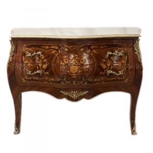 Casa Padrino Barock Kommode Braun Intarsien mit Marmorplatte 100cm Mod2