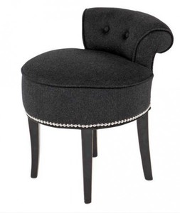 Casa Padrino Designer Hocker Stuhl aus massivem Eichenholz Dunkelgrau / Schwarz - Chesterfield Kolonial Stil Shabby Landhaus Barock Schminktisch Stuhl M�bel