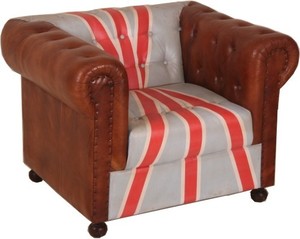 Chesterfield Luxus Echt Leder Sessel Union Jack / Braun 1 Sitzer Vintage Leder von Casa Padrino Englische Flagge England Mbel