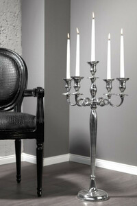 Casa Padrino Designer Kerzenhalter aus poliertem Aluminium Silber Shine Classic 5-armig Hhe 80 cm - Kerzenstnder