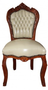 Casa Padrino Barock Esszimmer Stuhl Creme Lederoptik / Braun - Barock M�bel