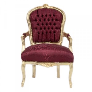 Casa Padrino Barock Salon Stuhl Mod1 Bordeaux Musterstoff / Gold