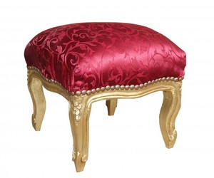 Casa Padrino Barock Fu�hocker Bordeauxrot Muster / Gold - Antik Stil M�bel - Hocker