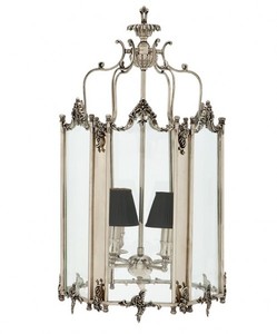 Casa Padrino Barock H�ngeleuchte Versilbert Antik-Look, 4 Flammiger Kronleuchter, Breite 39 cm, H�he 73 cm, Tiefe 42 cm - Barock Schloss Lampe - feinste Qualit�t