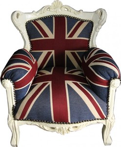 Casa Padrino Barock Kinder Sessel Union Jack / Creme - Thron England Englische Flagge Tron