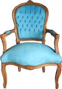 Casa Padrino Barock Salon Stuhl Hellblau / Natural Wood - M�bel Naturholz