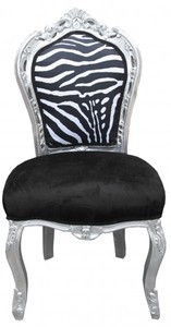 Casa Padrino Barock Esszimmer Stuhl Schwarz / Wei� / Silber  ohne Armlehnen - Antik M�bel Zebra