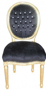 Casa Padrino Barock Esszimmer Stuhl Schwarz / Gold Rund mit Bling Bling Steinen Mod2