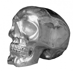 Casa Padrino Designer Skull Mod1L silber H�he 16,5 cm, Breite 14 cm, Tiefe 18 cm, Totenkopf - edle Skulptur aus Aluminium vernickelt