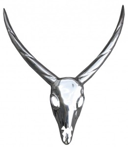 Casa Padrino Designer Antilope Deko Geweih aus poliertem Aluminium Silber H 75 cm, B 67 cm - Wandfigur - Geweih - Wandgeweih