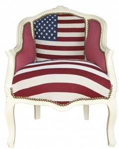 Casa Padrino Barock Damen Salon Sessel USA Design / Creme  - M�bel Antik Stil- USA Flagge