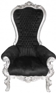 Casa Padrino Barock Thron Sessel Majestic Mod1 Schwarz/Silber - Riesensessel -Thron Stuhl Tron