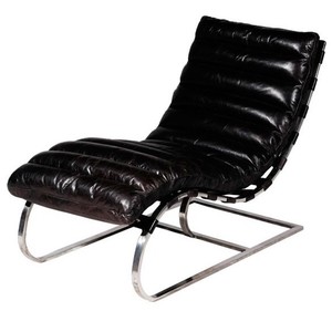 Casa Padrino Luxus Echtleder Vintage Liege / Sessel Schwarz - Leder Sessel Art Deco Lounge Relax Sessel
