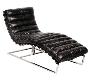 Casa Padrino Luxus Echtleder Vintage Oviedo Liege / Sessel Schwarz - Leder Sessel Art Deco Lounge Relax Sessel