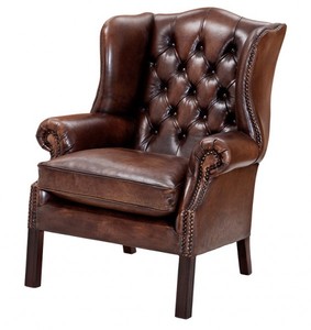 Luxus Echtleder Ohrensessel Chesterfield Vintage Dunkelbraun - Sessel mit echtem Leder