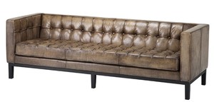 Casa Padrino Luxus Echt Leder Sofa Glasgow Vintage Leder Olive - 3 Sitzer - Luxus Hotel Mbel