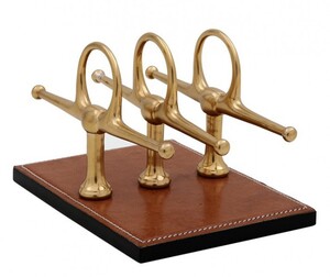 Casa Padrino Luxus Briefst�nder Echtleder Braun / Messing 4 x 8 cm x H12cm - Leder St�nder Briefe Visitenkarten - B�ro Accessoire