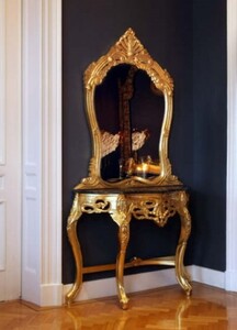 Casa Padrino Barock Spiegelkonsole Gold mit Marmorplatte - Konsole mit Spiegel