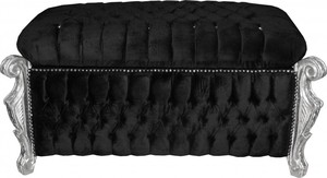Casa Padrino Barock Sitzbank (Truhe) Schwarz/Silber mit Bling Bling Glitzersteine -Antik Truhe