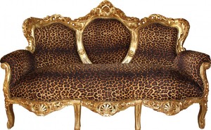Casa Padrino Barock  3er Sofa  King Leopard/Gold - Antik M�bel 