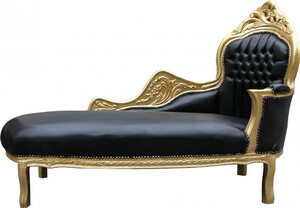 Casa Padrino Barock Chaiselongue Mod2 Schwarz/Gold Lederoptik- Barock M�bel 