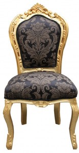 Casa Padrino Barock Esszimmer Stuhl Schwarz Muster / Gold -  Antik M�bel