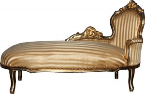 Casa Padrino Barock Chaiselongue King Gold Streifen / Gold