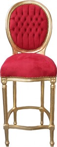 Casa Padrino Barock Bar Stuhl Bordeaux Rot / Gold - Hochstuhl Barstuhl Barhocker - Club Mbel