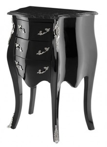 Casa Padrino Barock Luxus Kommode Klavierlack Schwarz B 52 x T 34 x H 72 cm mit Marmorplatte