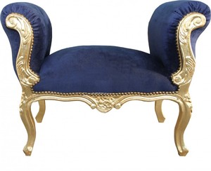 Casa Padrino Barock Schemel Hocker Royalblau / Gold - Sitzbank