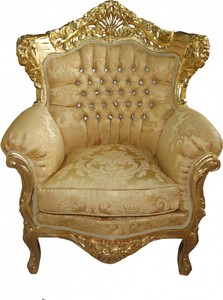 Casa Padrino Barock Sessel King Mod 2 Gold/Gold Muster /Gold mit Bling Bling Glitzersteinen - M�bel Antik Stil