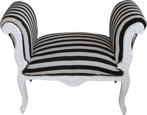 Casa Padrino Barock Schemel Hocker Schwarz / Wei� Streifen Wei� - Sitzbank