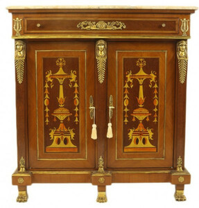 Casa Padrino Empire Barock Kommode Mahagony Intarsien mit Marmorplatte