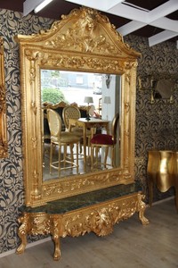 Casa Padrino Luxus Barock Spiegelkonsole Gold Lion - Luxus Wohnzimmer Mbel Konsole mit Spiegel Lwenkopf