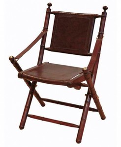 Casa Padrino Luxus Leder Klapp Stuhl Leather - Vintage Art Deco M�bel