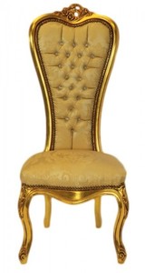 Casa Padrino Barock Thron Stuhl Queen Anne Gold Muster / Gold mit Bling Bling Glitzersteinen - Hochlehnstuhl