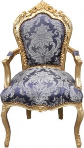 Casa Padrino Barock Esszimmer Stuhl Blau Muster / Gold mit Armlehnen - Limited Edition