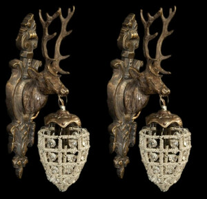 Casa Padrino Barock Wandleuchten Set Hirsch 1-Flammig Altgold Antik Stil - Wandlampe Wand Beleuchtung