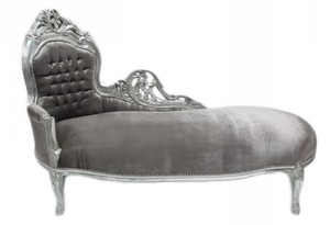 Casa Padrino Barock Chaiselongue King Grau/Silber Mod2 - Recamiere Liege Wohnzimmer