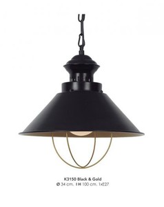 Casa Padrino H�ngeleuchte Deckenleuchte Schwarz / Gold Industrial Design 34 cm Durchmesser - Industrie Lampe Leuchte Industrieleuchte